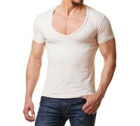 ReRock RR-1315 pour Young & Rich 1315 T-shirt homme à col en V profond uni Fitness - Taille S à 3XL, beige, XXL