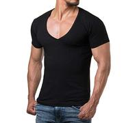 ReRock RR-1315 pour Young & Rich 1315 T-shirt pour homme avec col en V profond uni T-shirt de fitness - Taille S à 3XL, Noir , XXL