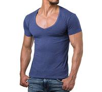 ReRock T-shirt RR-1315 pour homme Young & Rich 1315 avec col en V profond - Couleur unie - Tailles S à 3XL, Mélange de bleus, XL