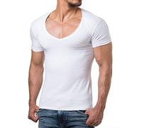 ReRock T-shirt RR-1315 pour homme Young & Rich 1315 avec col en V profond - Couleur unie - Tailles S à 3XL, Blanc., M