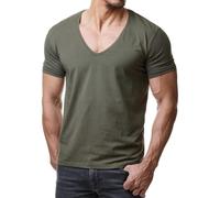 ReRock T-shirt RR-1315 pour homme Young & Rich 1315 avec col en V profond - Couleur unie - Tailles S à 3XL, vert olive, L