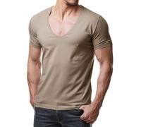 ReRock T-shirt RR-1315 pour homme Young & Rich 1315 avec col en V profond - Couleur unie - Tailles S à 3XL, boue, L