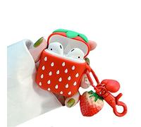 Rertnocnf Compatible avec les coques pour écouteurs Airpods 1 et 2, motif fraise mignonne pour filles, housse de protection en silicone souple, imperméable et résistante aux chocs, rouge