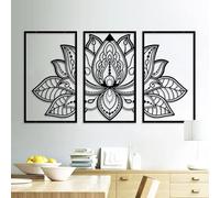 Resama 3 Pièces Fleur de Lotus Art Mural Décor Métal Mandala Décoration Murale Unique Fleur de Lotus Art Mural pour Salon, Chambre, Bureau et Salle de Yoga Décor Suspendu (Noir, Large)