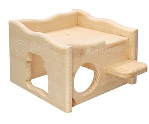 Resch Nr25 Ruine pour hamster en bois massif d'épicéa naturel avec 2 entrées/sorties et une entrée vers la grande terrasse sur le toit 21 x 13 x 17 cm (L x H x l)
