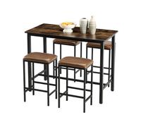 ReseeZac Lot de 5 chaises de Salle à Manger, Table et Chaise Cuisine, avec 4 tabourets de Bar rembourrés, pour Cuisine et Salle à Manger, Cadre en métal, Marron