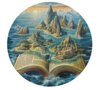 Réserver Îles entourées Océan Rond Puzzle 195 Pièces pour Adultes Enfants Forme d'animal Cadeau Inspirations Voyage Réduction du Stress Activité Familiale Parfaite 195 PCS