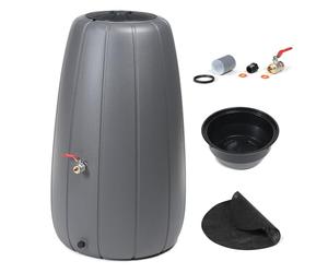 Réservoir d'eau de pluie, 200 l, pour l'extérieur, en plastique robuste, rond et haut, trous de drainage, couvercle, insert de pot, système de drainage, avec robinet à boisseau sphérique droit 3/4"