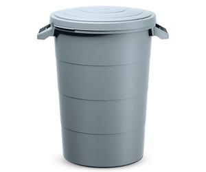 Réservoir d'eau de pluie, 80 l, avec couvercle, gris, universel, en plastique, avec poignées de transport, pour déchets de jardin, poubelle de jardin