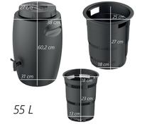 Poubelle à compost bio - Réservoir d'engrais pour la fabrication d'engrais avec robinet - 55 l - Noir anthracite - Composteur pour déchets biologiques