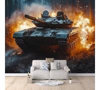 Réservoir Papier Peint 3D Char Lance-flammes Du Champ De Bataille Papier Peint Panoramique Pour Salon Chambre Décoration Murale, Intissé Murale Restaurant Couloir TV Fond Mural 150×105cm (L x H)