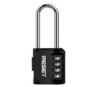 RESET-060 Cadenas à code 4 chiffres, anse longue, noir, 1 pièce | Cadenas 4 chiffres réinitialisable à anse longue ; anse 0,6 cm, largeur intérieure 1,9 cm, hauteur totale 11,6 cm.
