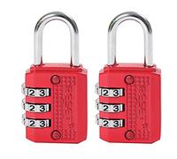 RESET-071 Cadenas à code 3 chiffres réinitialisable, rouge, lot de 2 | Deux petits cadenas sans clé à 3 chiffres pour fermetures éclair, carnets personnels et petites boîtes en intérieur.
