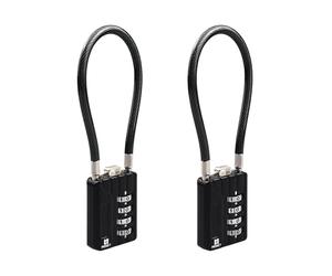 RESET-204 Cadenas câble à code 4 chiffres de 18 cm, Ø 5 mm, antivol compact pour voyage, casier, valise, sac à dos, casque, poussette, armoire, tente, noir, 2 pièce