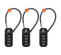 RESET Cadenas à combinaison 4 chiffres, câble de 10 cm, noir, lot de 3 | Trois cadenas sans clé à 4 chiffres avec câbles courts de 10 cm pour tirettes de fermeture éclair, petits œillets et boîtes.