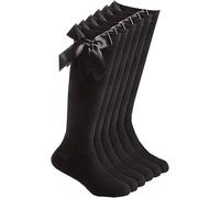 reshmena Chaussettes hautes en coton pour filles avec rubans moelleux et nœud pour la rentrée scolaire, uniforme de fête, ajustement confortable, longues chaussettes d'école, Noir (3 paires), 11-14
