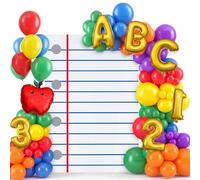 Resholder Ensemble de décoration de 110 pièces pour la rentrée scolaire, toile de fond pour carnet de notes, lettres de l'alphabet 123, ballons en latex arc-en-ciel, kit d'arche de ballons pour
