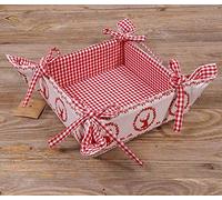 RESI Corbeille à pain rectangulaire en tissu 20 x 20 cm - Rouge à carreaux et motif cerf - Durable en 100 % coton - Lavable à 30 °C - Style maison de campagne pour pain, petits pains, pâtisseries ou