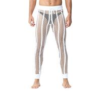 Résille de poisson transparent pour homme - Pantalon respirant - Bas bas bas - Coupe musclé - Pantalon long en maille - Avec cordon de serrage, Blanc., M