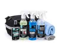Resin Bike Care - Kit Voyage Moto - Inclut Visor Cleaner, Cristal Cleaner, Insector et No Rain, Nettoyage Visières, Bulles et Pare-Brise, avec 2 Chiffons Microfibre et Étui