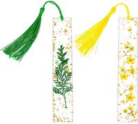 Resin Bookmark With Transparent Dried Flower Hand Pressed Bookmark With Tassel Bookmark For Women Kids Holiday Gift (Style C) (2 Pack)