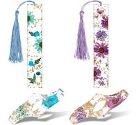 Resin Dried Flowers Bookmark Bookmark Handmade Transparent Flower Book Holder With Cute Tassel Book Accessories Gift For Reading Lovers (4 Pack)