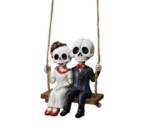 Resin Figurines, Halloween Skeleton Couple Decor, Hanging Spooky Seasonal Ornament, Creepy Sitting Skeleton Statues for Patio, Tree Branches, Courtyard, Bookshelf, Party, Offices, Outdoor, Eaves