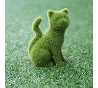 Resin Moss Figurine, European Style Handcrafted Flocked Animal Statue Dog Cat Decorations for Garden (Sitting Posture Kitten)