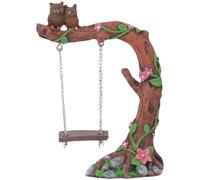 Resin Owl Swing - Garden Statue Décor | Decorative Desktop Sculpture with Hanging Tree Design, Bookshelf Accent with Artistic Finish, Patio Bedside Nightstand Yard Ornament for Interior Designers