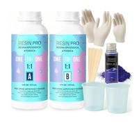 Resin Pro ® Kit en résine époxy transparente 500 g pour la création de bijoux avec gants, bâtonnets, godets, pigment, résine pour débutants