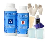 320 gr-Kit Résine débutant - avec accessoires-Résine époxy ultra transparente effet eau, idéale pour les bijoux, le bricolage et les loisirs créatifs, Pigments Perléscents, gants et kit Préparation