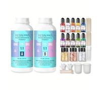 Resin Pro ® Kit Résine époxy transparente 320 g pour la création de bijoux, créations artistiques avec gants, bâtonnets, godets, assistance en français