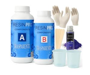 Resin Pro ® Kit Résine époxy transparente 320 g pour la création de bijoux, créations artistiques avec gants, bâtonnets, godets, assistance en français