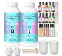 Resin Pro ® Kit Résine époxy transparente 500 g pour la création de bijoux, créations artistiques avec gants, bâtonnets, godets, assistance en français