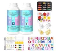 Resin Pro ® Kit Résine époxy transparente 500 g pour la création de bijoux, créations artistiques avec gants, bâtonnets, godets, assistance en français