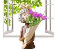Resin Statue Vase - Figurine Planter, Bedroom Study, Dining Porch | Resin Statue Figurines With Flower Arrangement Decoration Design, Desktop Planter Vase For Bedroom Study Room Dining Table Po
