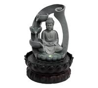 Résine Bouddha Décor, Lotus Eau Courante Fontaine d'intérieur, Maison Bureau Bouddha Paysage Aquatique Feng Shui Ornement, Fontaine de Table Lumière LED, Décoration Zen Porte-Bonheur 21 * 28cm
