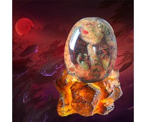 Résine d'œuf de Dragon Transparente en Cristal,Oeuf de Lave de Dragon avec Base,Oeuf de Dinosaure Lumineux Ornement,ouets de Dinosaures préhistoriques,pour Décoration de table et Cadeaux (Jaune)