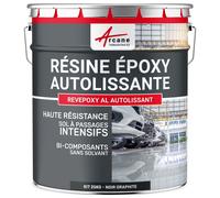 Résine Epoxy Autolissante - Peinture pour Sol : Déco intérieure, Atelier - Effet Miroir Noir Graphite - RAL 9011 25 kg - ARCANE INDUSTRIES