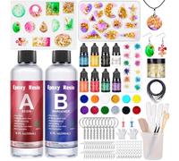 Resine Epoxy Transparente 2 parties 400ml, Kit Complet avec Moule, Colorant, Paillettes, Feuille d'or, 1:1 Ratio pour Fabrication de Bijoux, Collier, Porte clés
