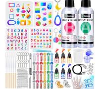 Resine Epoxy Transparente, 202pcs Resine Epoxy Kit Complet avec 4 Moule Resine Epoxy, Colorant Resine Epoxy, Paillettes, Feuille d'or, 1:1 Ratio pour Fabrication de Bijoux, Collier, Porte clés