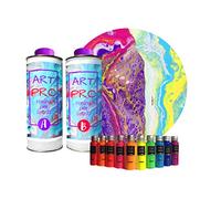 Résine époxy transparente pour artiste 1,6 kg + set de pigments néon + toile ronde en cadeau - Idéal pour peinture et résine art