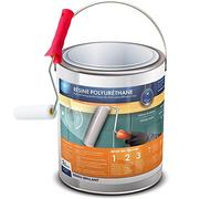 Résine polyuréthane brillant 2,5 Litres mono- composant, incolore, vernis, vitrificateur, protection polyvalente, multi-usages et son rouleau adapté à la bonne application de la résine.