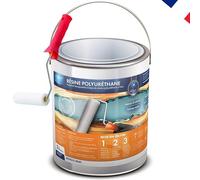 Résine polyuréthane MAT 2.5L mono- composant, incolore, vernis, vitrificateur, protection polyvalente, multi-usages et son rouleau adapté à la bonne application de la résine.