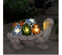 Résine Statue de Tortue de Jardin Extérieur-avec plantes succulente,solaire-Statue Jardin Exterieur,Deco Jardin,Idee Cadeau Maman
