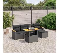 Résine tressée imperméable ensemble conversation terrasse noir 6 pièces | Salon de jardin 6 pcs avec coussins noir résine tressée canapé modulable table relevable ensemble terrasse extérieur