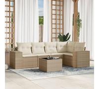 Résine tressée imperméable pour terrasse beige ensemble 6 pièces | Salon de jardin avec coussins 6 pcs beige résine tressée Ensemble modulable table verre rangement dédié patio terrasse