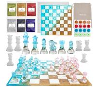Resiners Ensemble de moules d'échecs pour moulage de résine avec dames 3D en silicone et échiquier en silicone époxy pour fête de famille et jeux de société