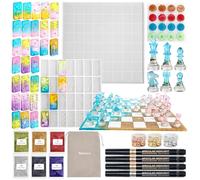 Resiners Kit Moules Échecs Résine, Silicone Échecs, Dominos et Dames | Kit Complet DIY Avec Moules Silicone 3D Réutilisables, Paillettes, Flocons Métallisés et Marqueurs Pour Créations Résine