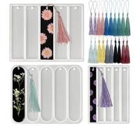RESINWORLD Lot de 3 moules en silicone brillants pour marque-pages avec pompons, petits et moyens rectangulaires